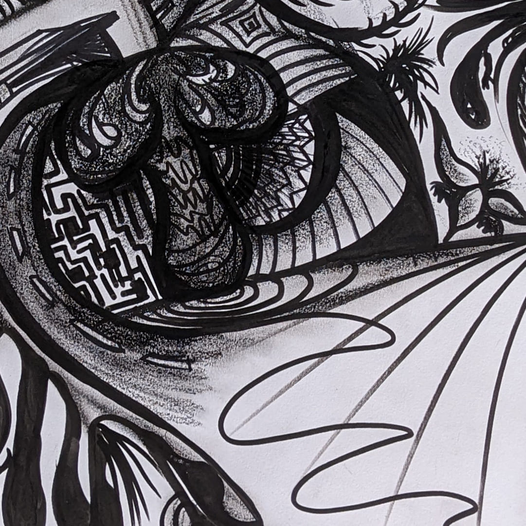 "The Mycelial Labyrinth" Original Abstract Drawing