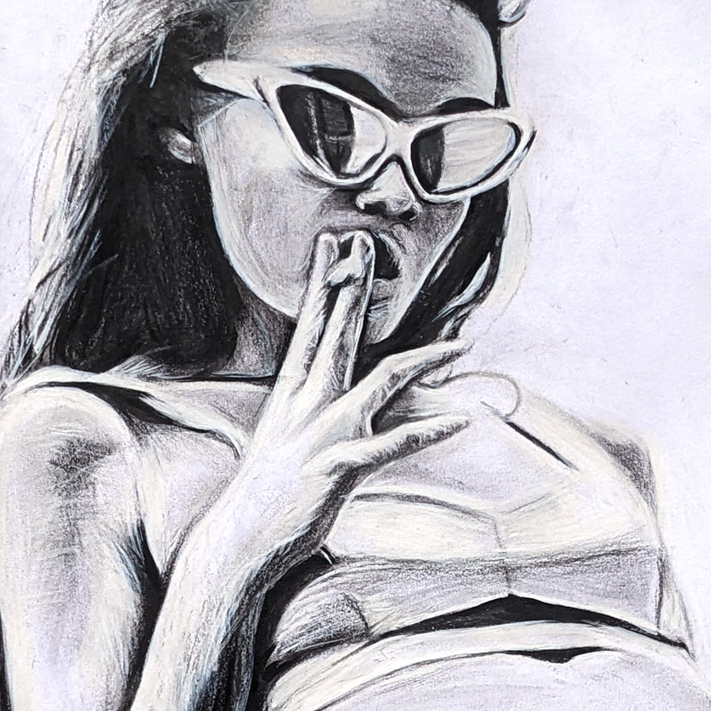 Vintage style feminine figure art with smoky graphite shading