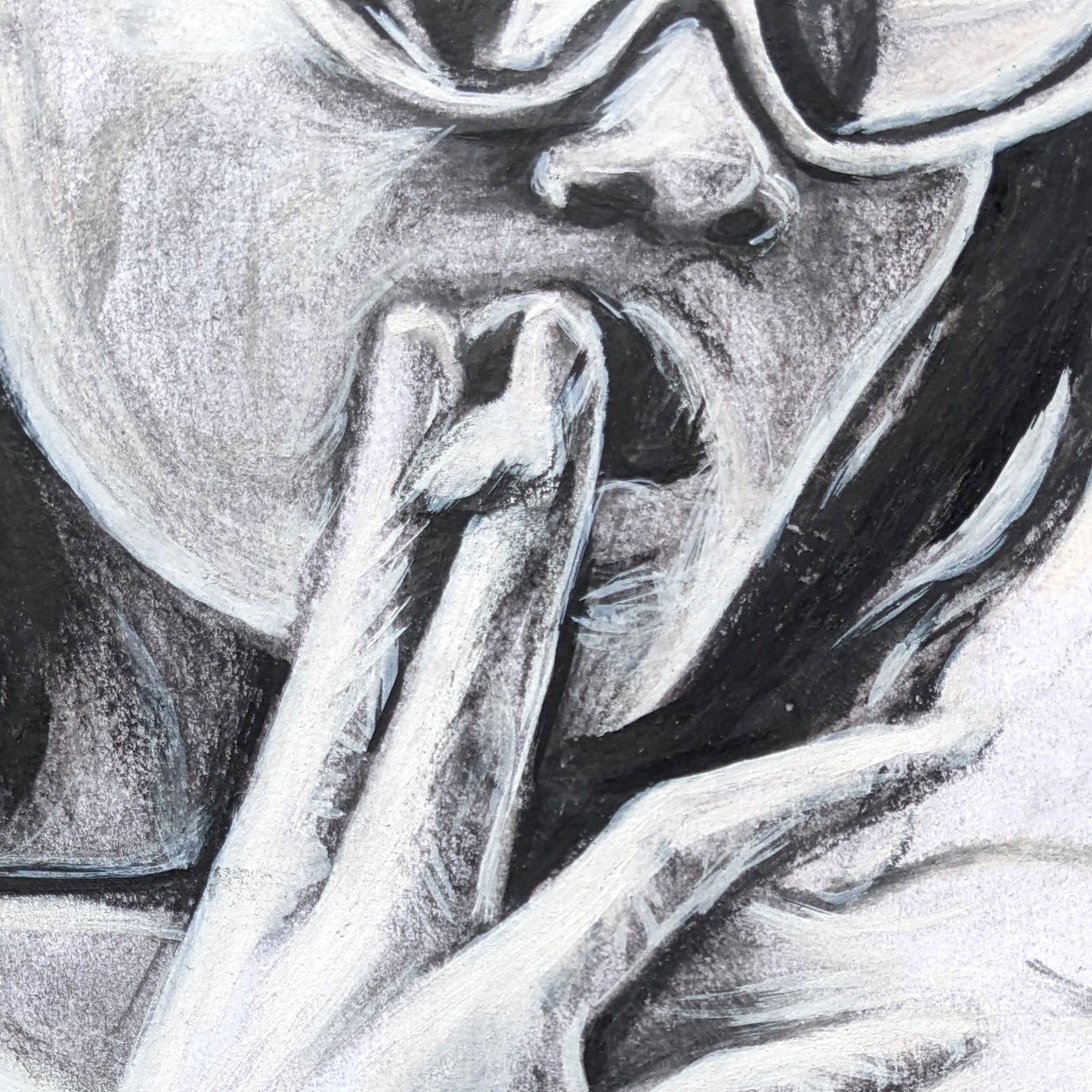 Original graphite portrait of rebellious woman with relaxed pose