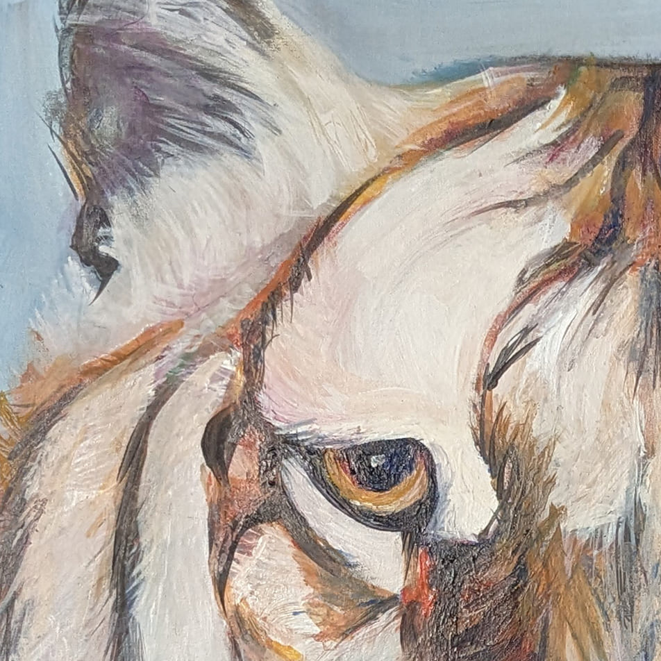 Symbolic animal painting titled “Silent Majesty” with ivory and sienna details.