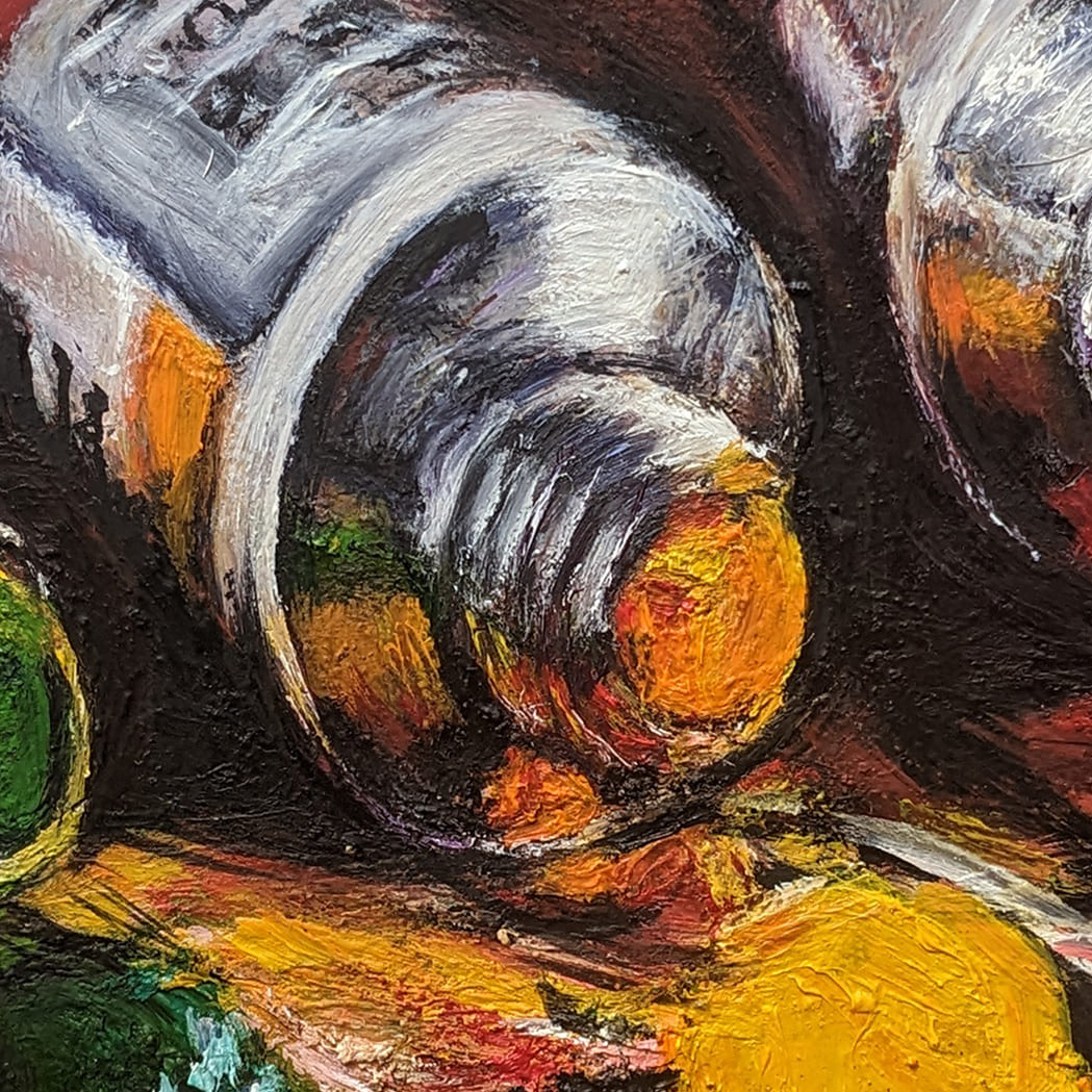 Realistic depiction of paint tubes with textured layers, oil painting by Ivy Bath