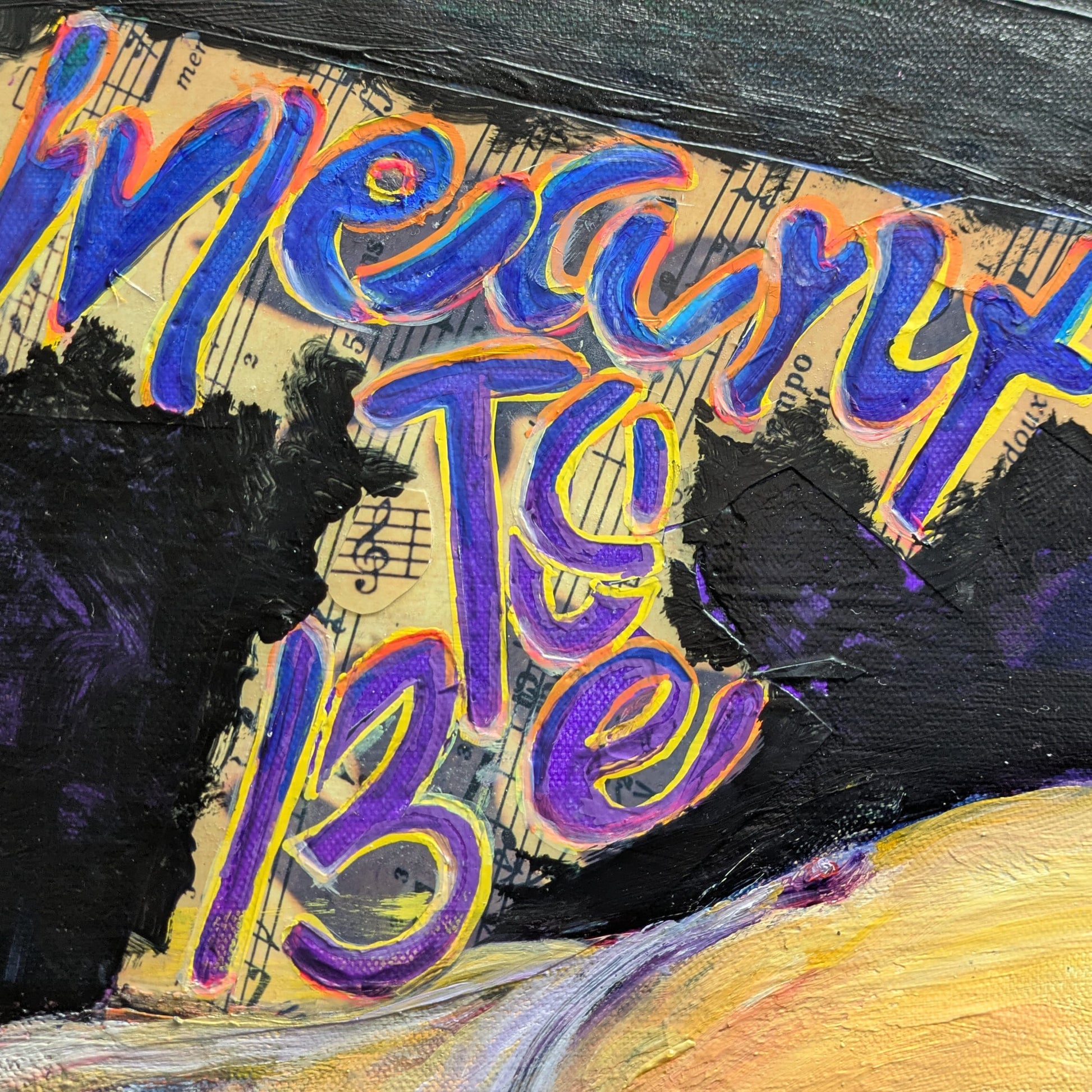 Original oil painting by Ivy Bath, created for bbno$ song 'Meant to Be' cover art contest, featured on TikTok in 2025. Close up of the title meant to be.