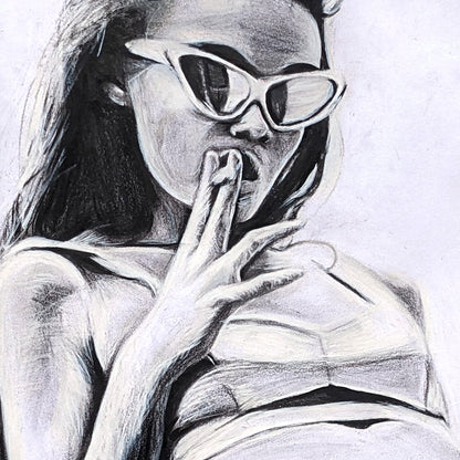 Vintage style feminine figure art with smoky graphite shading