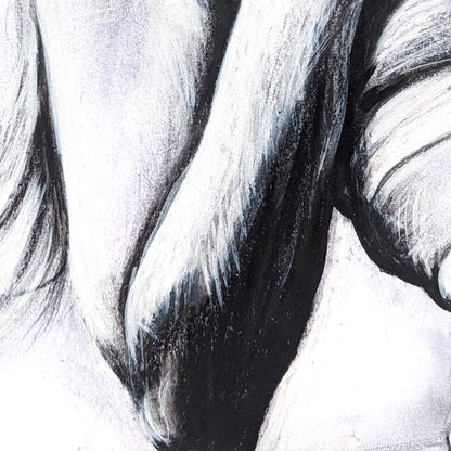 Close-up pencil sketch of free-spirited woman exuding confident energy