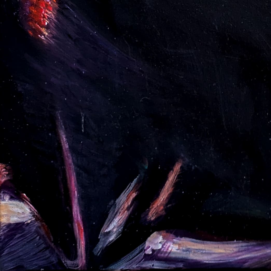 Mystical artwork with soft brushstrokes and luminous color emerging from a dark background.
