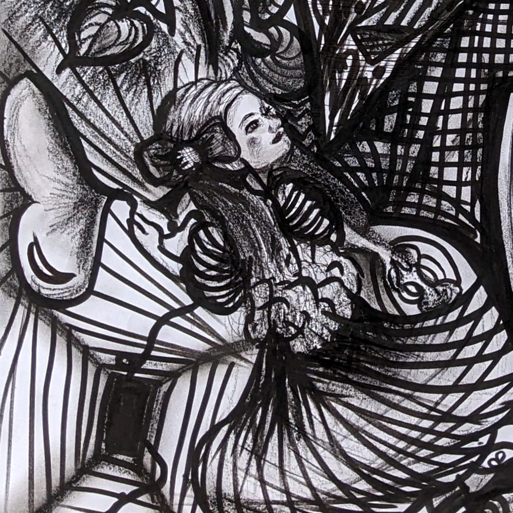 "Through the Labyrinth of Wonder" – Mixed Media Drawing