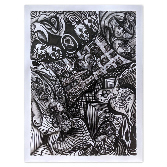 "Through the Labyrinth of Wonder" – Mixed Media Drawing