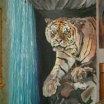 wall mural of a tiger and water fall