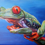 painting of a red eye tree frog by Ivy Bath