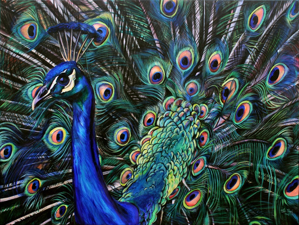 painting of a peacock by Ivy Bath