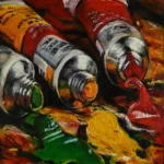 In the Thick of It by Ivy Bath, an expressive painting of colorful paint tubes