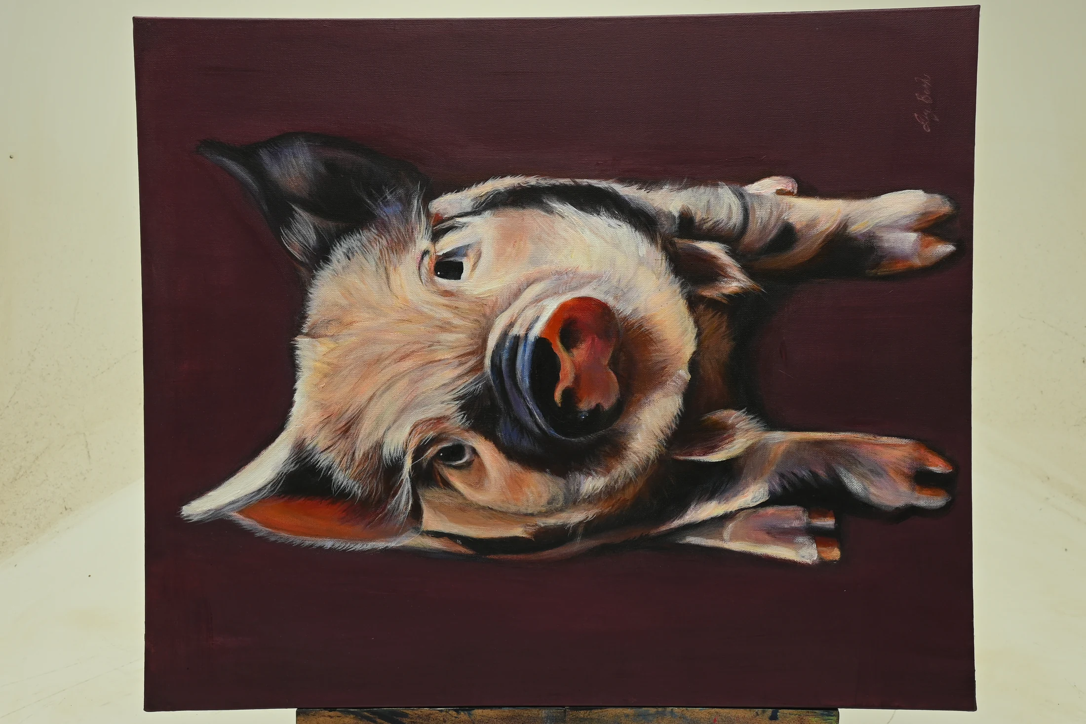 Full view of Poised in Pigment displayed on an easel