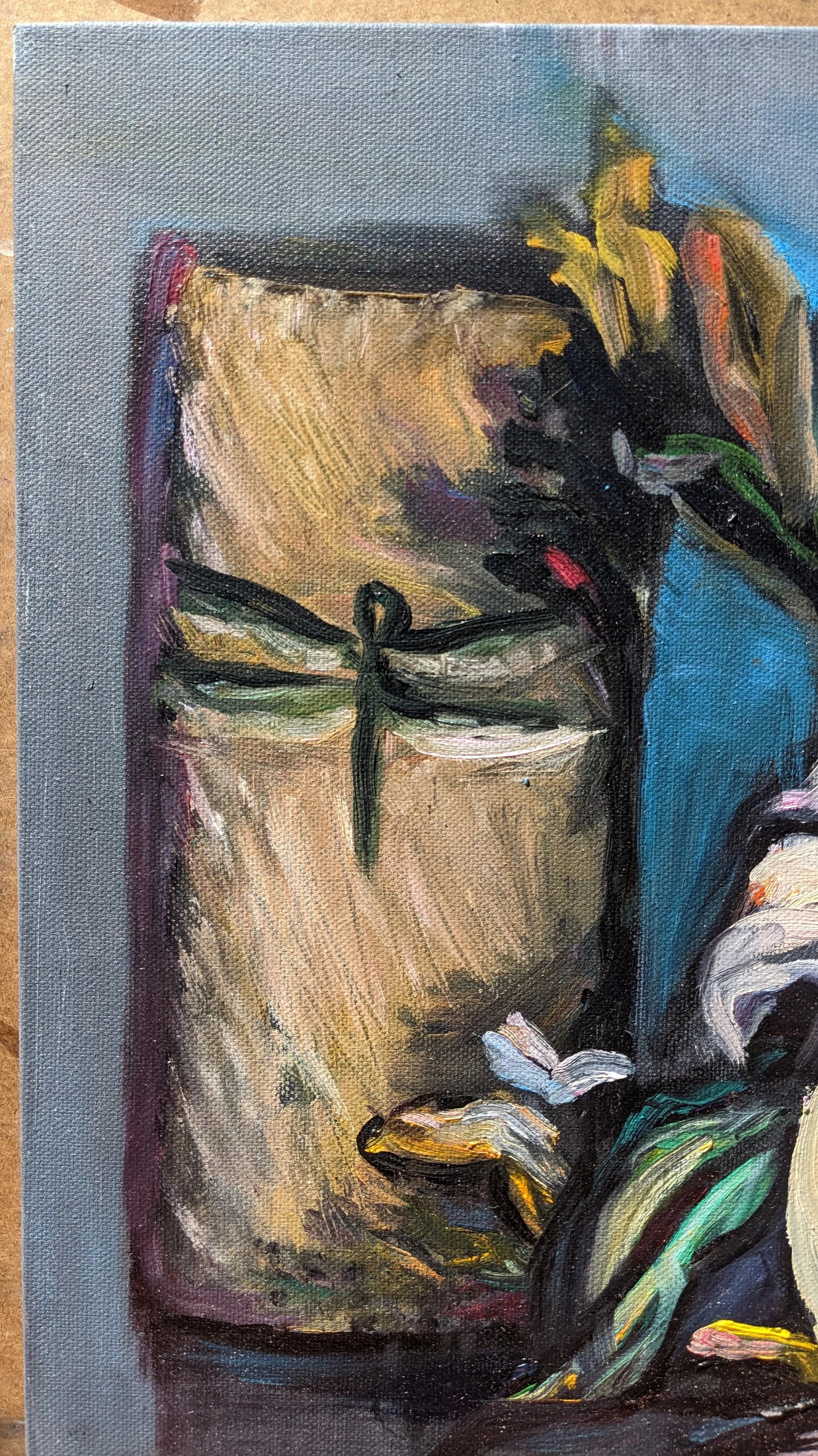 Detail of the vessel and layered oil brushwork in Reflections of Becoming