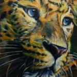 The Optic Flame by Ivy Bath, a close leopard portrait in expressive oil color